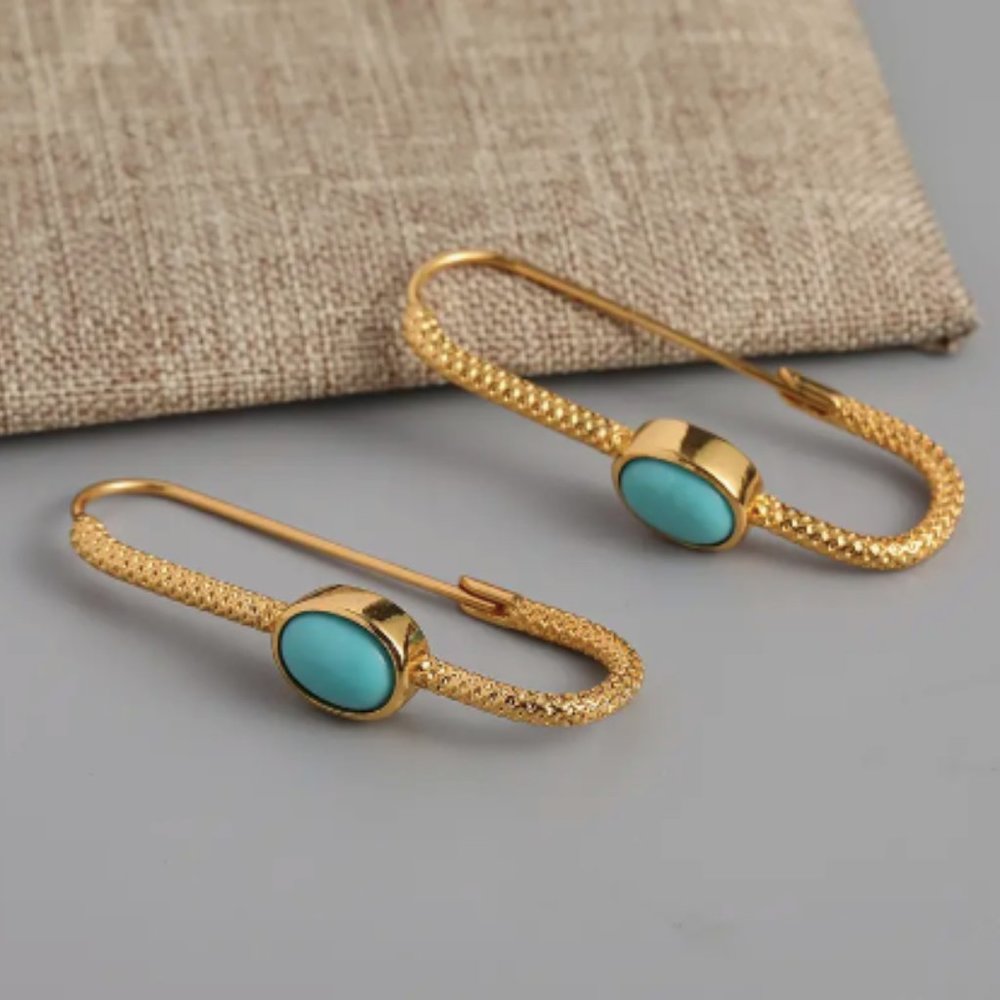 Gold Plated Turquoise Gemstone Drop Earrings